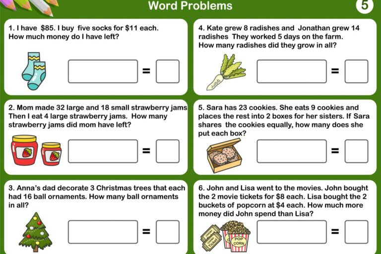 a photo of elementary level word problems as an example of what a word problem is.